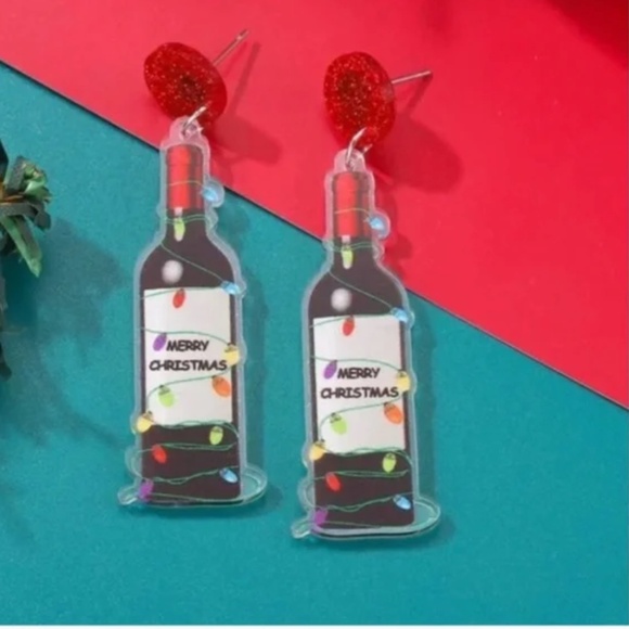 ❤️ FREE Wine Christmas Merry Holiday Alcohol Boho Peasant Lights Chic Earrings - Picture 2 of 2